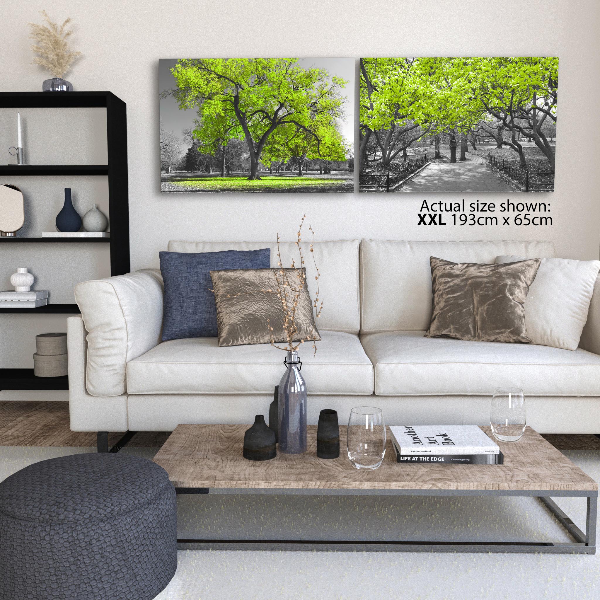 Lime Green Grey Black Canvas Wall Art - Trees Leaves Blossom - Set of 2 Pictures - Picture 13 of 16