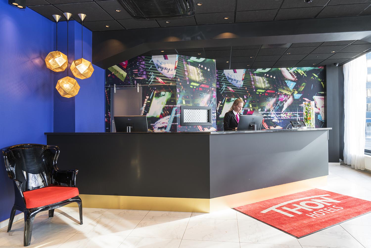 resepsjon, hotell, lobby, interiør