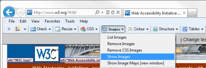 Show Images tool in browser