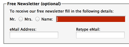 Name field is highlighted red. Name field is highlighted red.