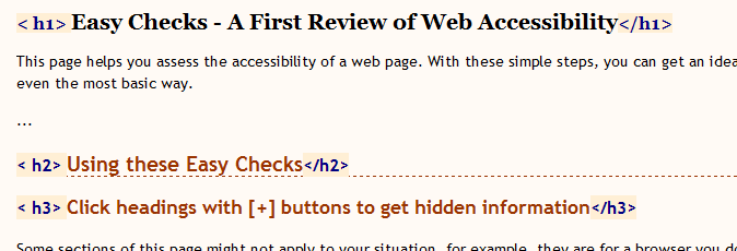 Headings markup in page