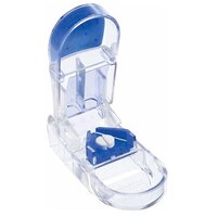 Flexible V-shape holder grips all size pills firmly for accurate cutting.