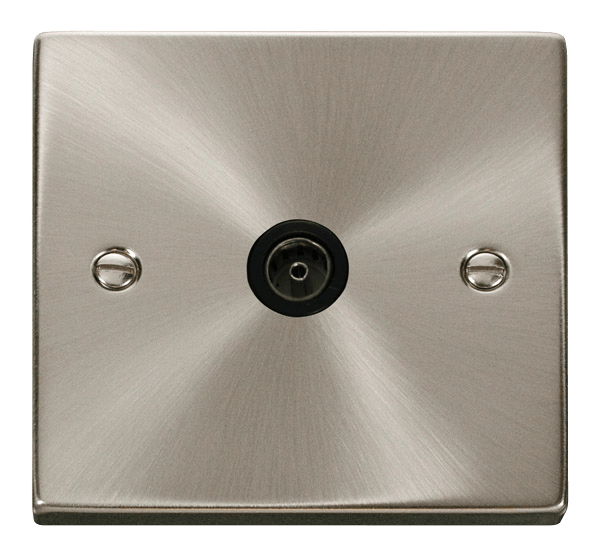 Click Deco 1G TV Socket Satin Chrome Black Insert VPSC065BK