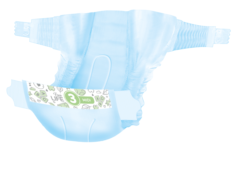 A blue pampers nappy for a young child
