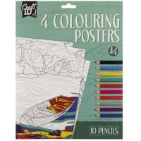A4 Colouring Poster 4 Sheet with Pencils - Landscapes