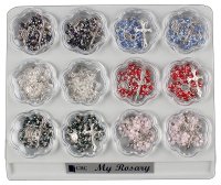 Display of 12 Assorted Glass Rosaries   (63360)