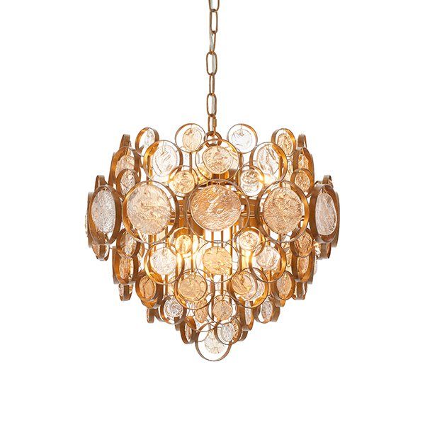Endon Antique Gold Chandelier With Clear And Amber Glass Details