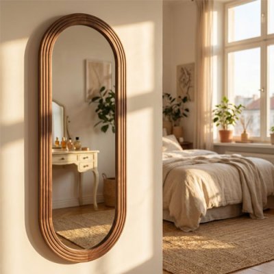 Stepped Pill Shape Dressing Mirror &ndash; Natural 45x150cm