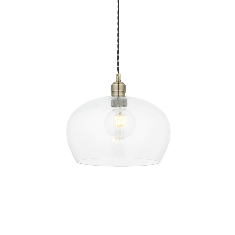 Endon Clear Glass & Antique Brass Medium Pendant