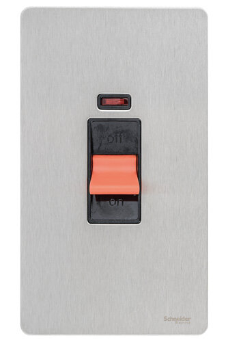 Schneider Ultimate Screwless Tall Cooker Double Pole Switch + Neon Stainless Steel Black|LV0701.0934