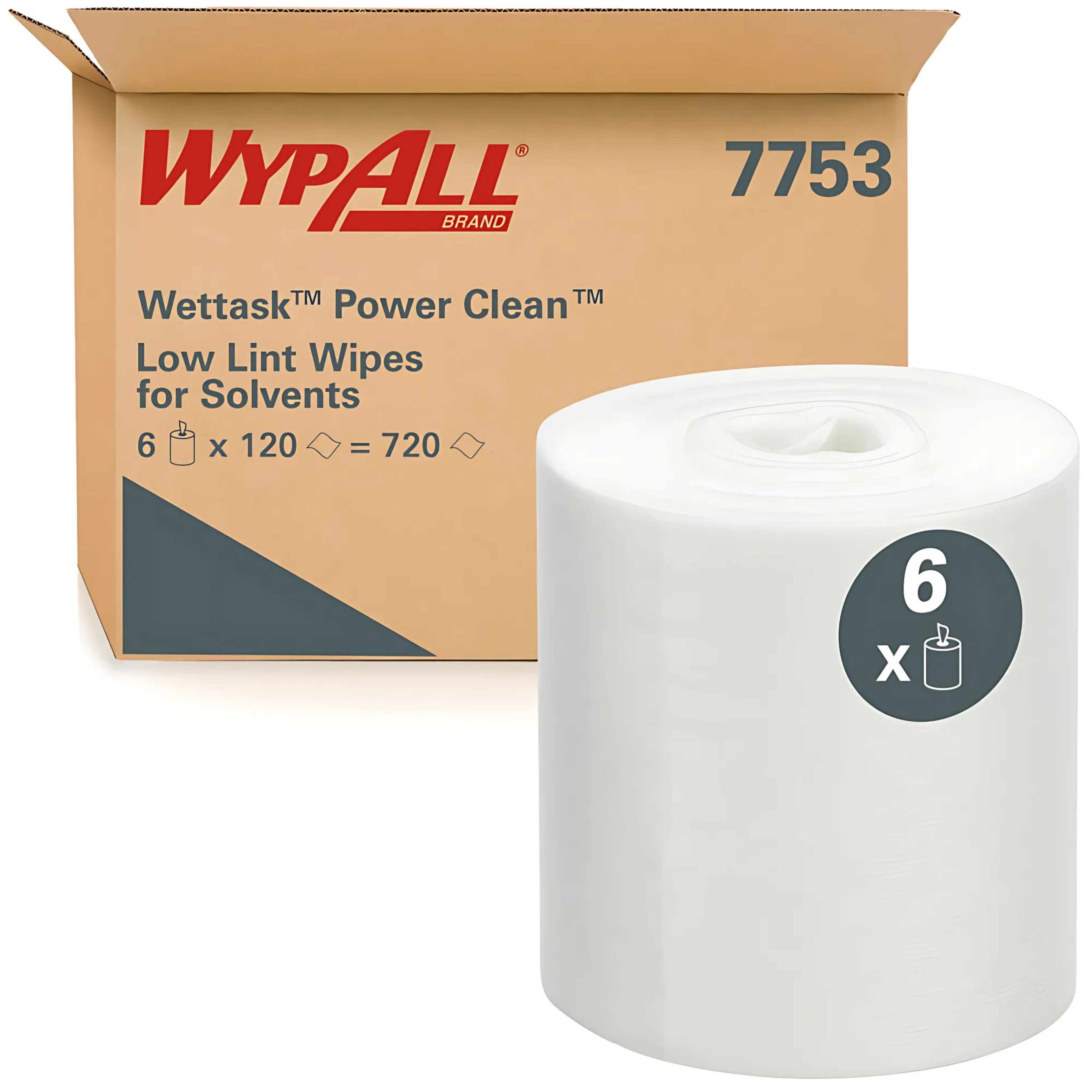 Wypall Wettask White Low Lint Wipes For Solvents, 6 Rolls/Case, Sold Per Case