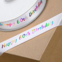 Printed 'Happy 60th Birthday' Ribbon Multicolour - 20mm x 50m