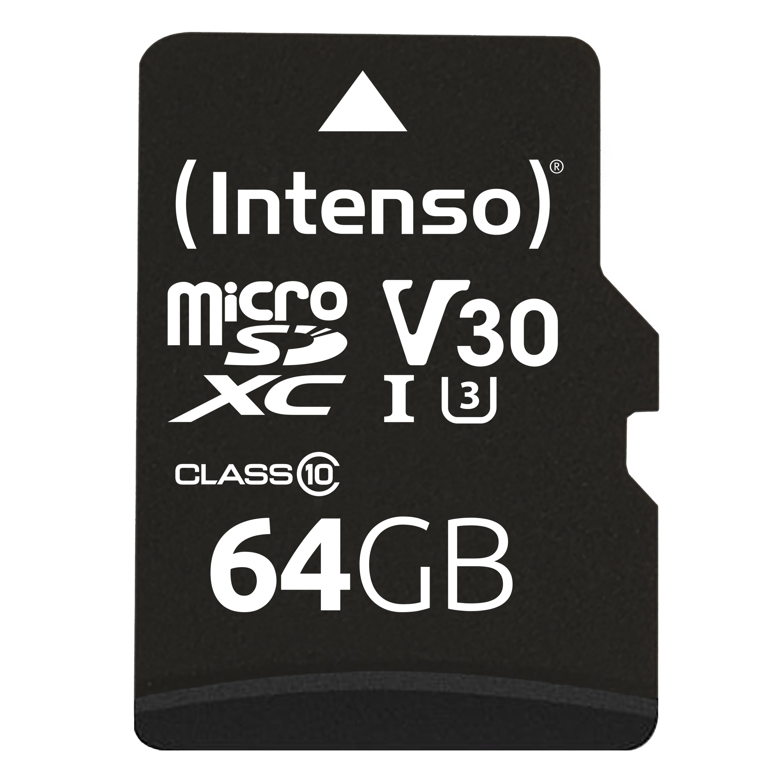 Intenso microSD UHS-I Professional microSD card with SD adapter front view, 64GB, IC PLUS