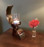 Curved Pillar Candleholder with Clear Glass Coffee Brown Finish 20x6x30cm