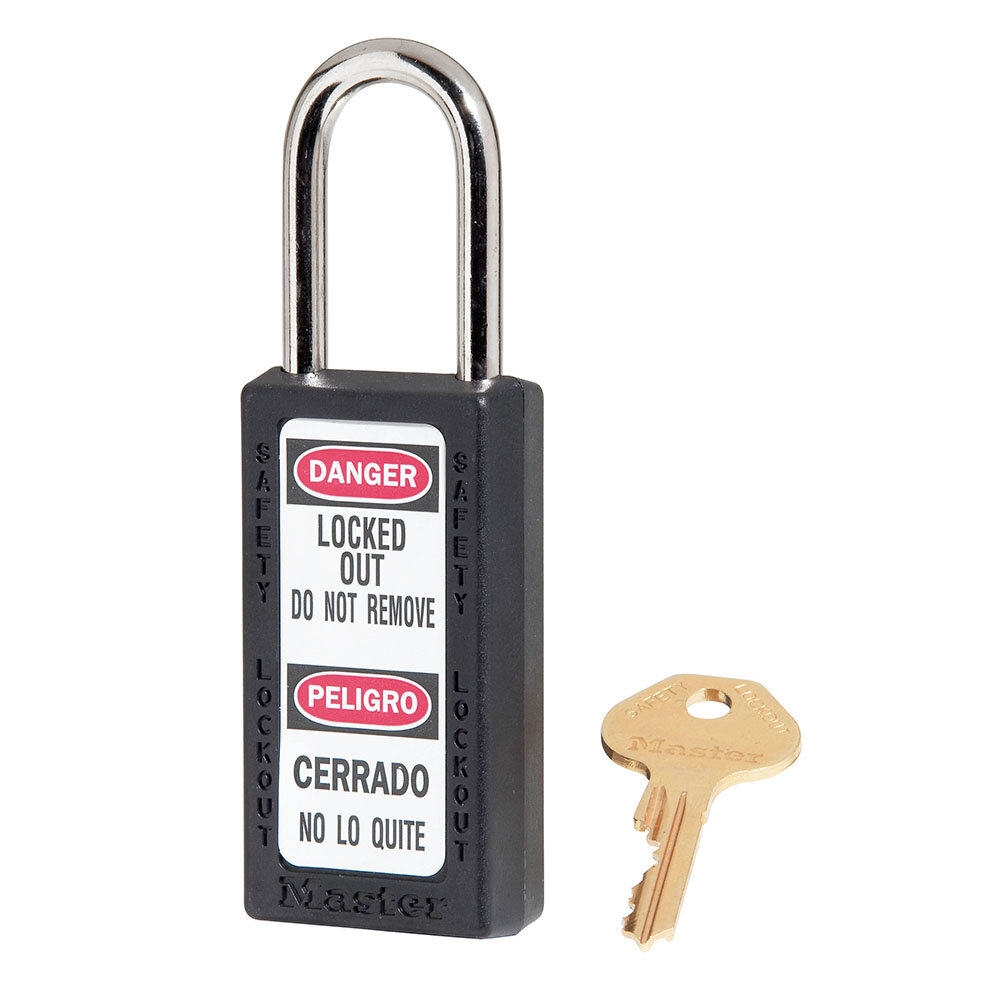 Master Lock Black Zenex™ Zenex™ thermoplastic safety padlock, 38mm wide with 38mm shackle