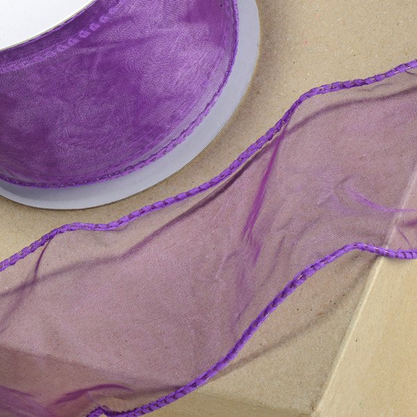 Wired Organza Ribbon Purple - 70mm x 25m