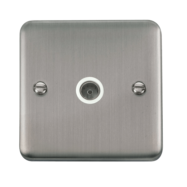 Click Deco Plus 1G TV Socket Stainless Steel White Insert DPSS065WH