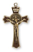 Metal/Brown Enamel Benedict Crucifix 3 inch   (1225/BROWN)