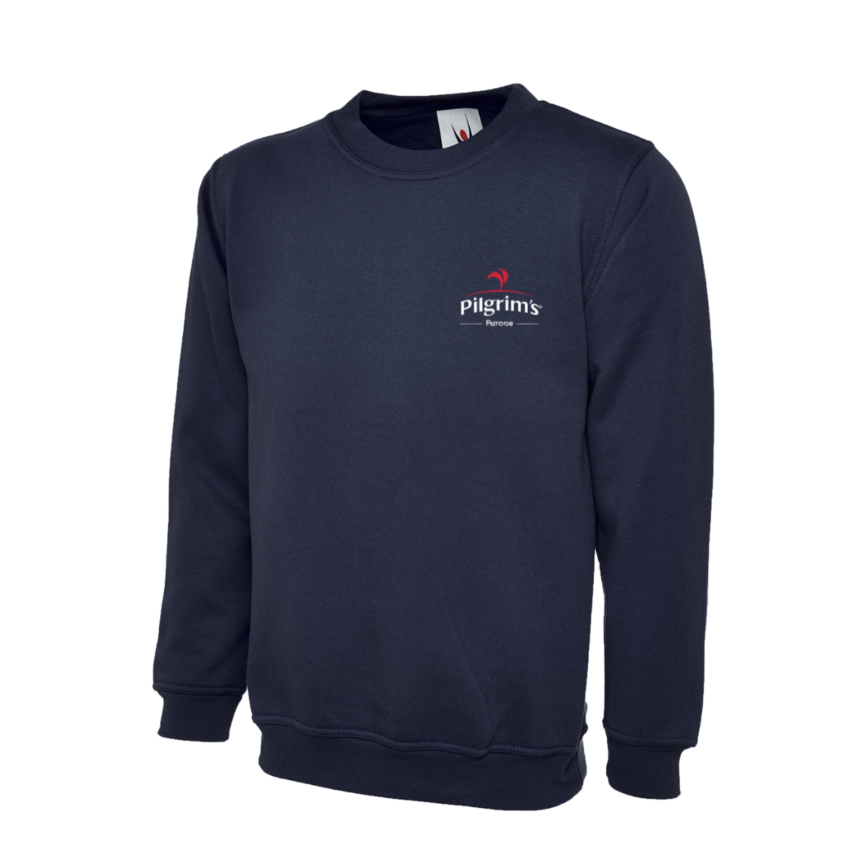 Ladies Navy Sweatshirt with Pilgrim's Logo