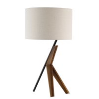Voltaire Wood and Metal Table Lamp with Round Linen Shade 65cmH