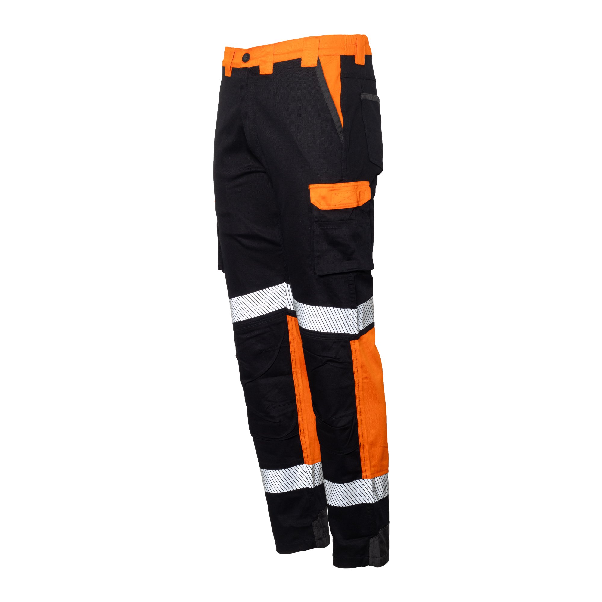 Hi-Vis Cargo Trousers, Ripstop, Black/Orange