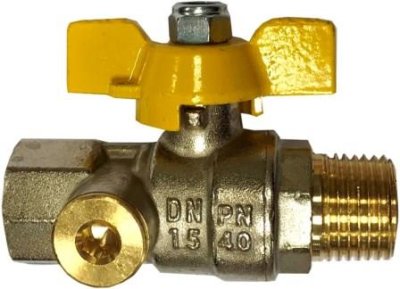 Bolkraan gas 1/2MF-EN 331 MOP 5 aansl.test nippel 1/4F