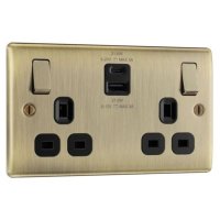 Nexus Metal Antique Brass 2 Gang USB A + C Switched Socket
