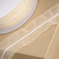 Organza Ribbon With Central Pearls Ivory - 38mm x 10m