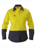 Bisley Womens Hi Vis Day Only Long Sleeve Cotton Shirt 190gsm