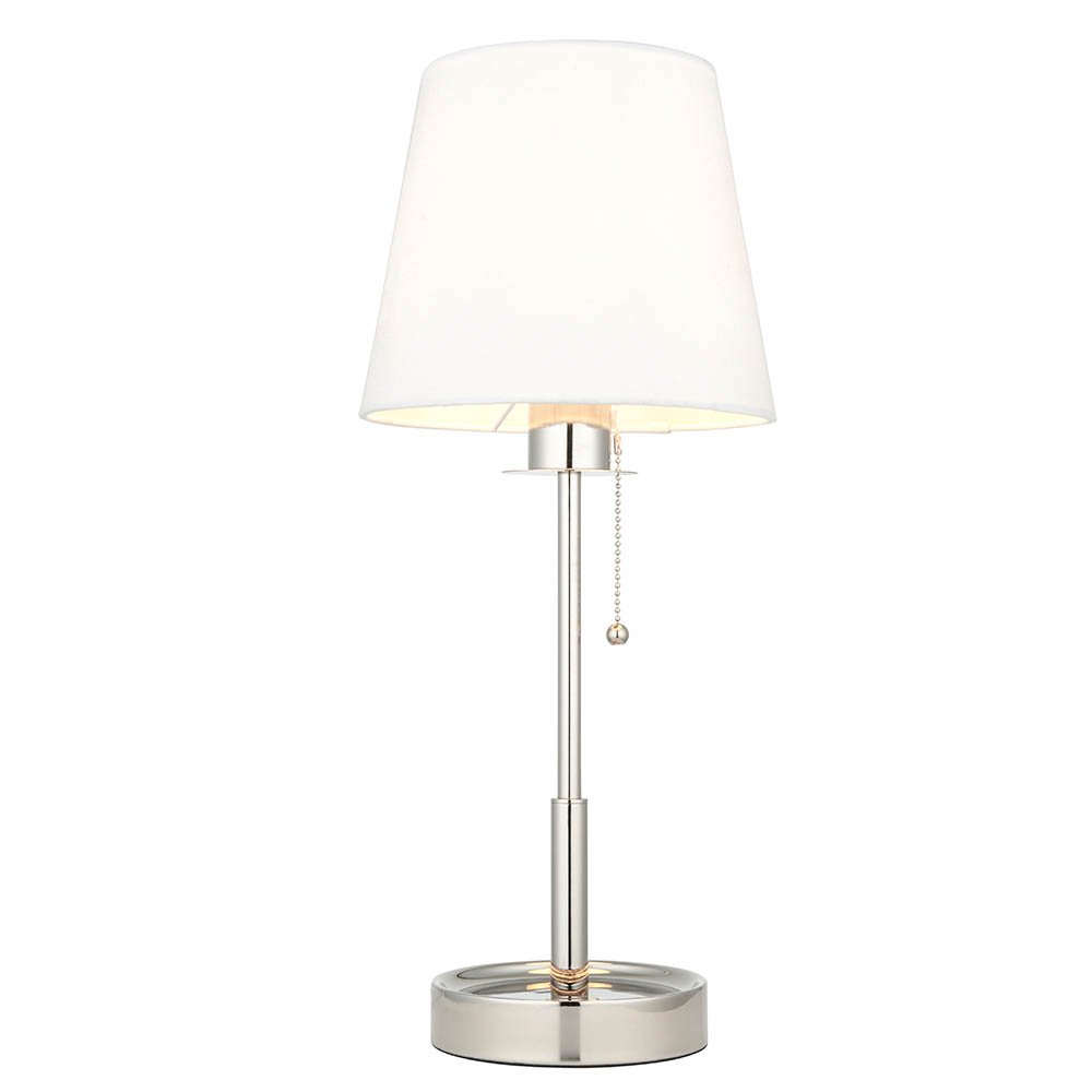 Endon Bright Nickel Vanity Table Light With Vintage White Tapered Shade