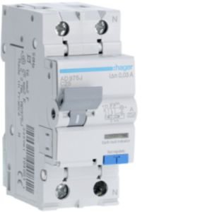 Hager 15A 1P+N 30mA B Curve Type A RCBO AD975J