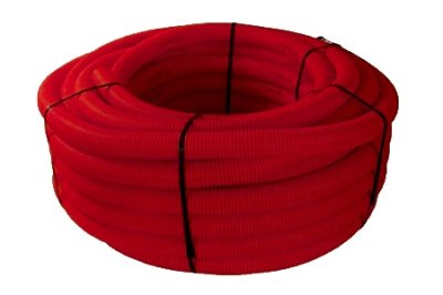 Corrugated duct, red, outer &Oslash; 90mm, double-walled, smooth interior, with pull rope and 1 sleeve, 50m coil