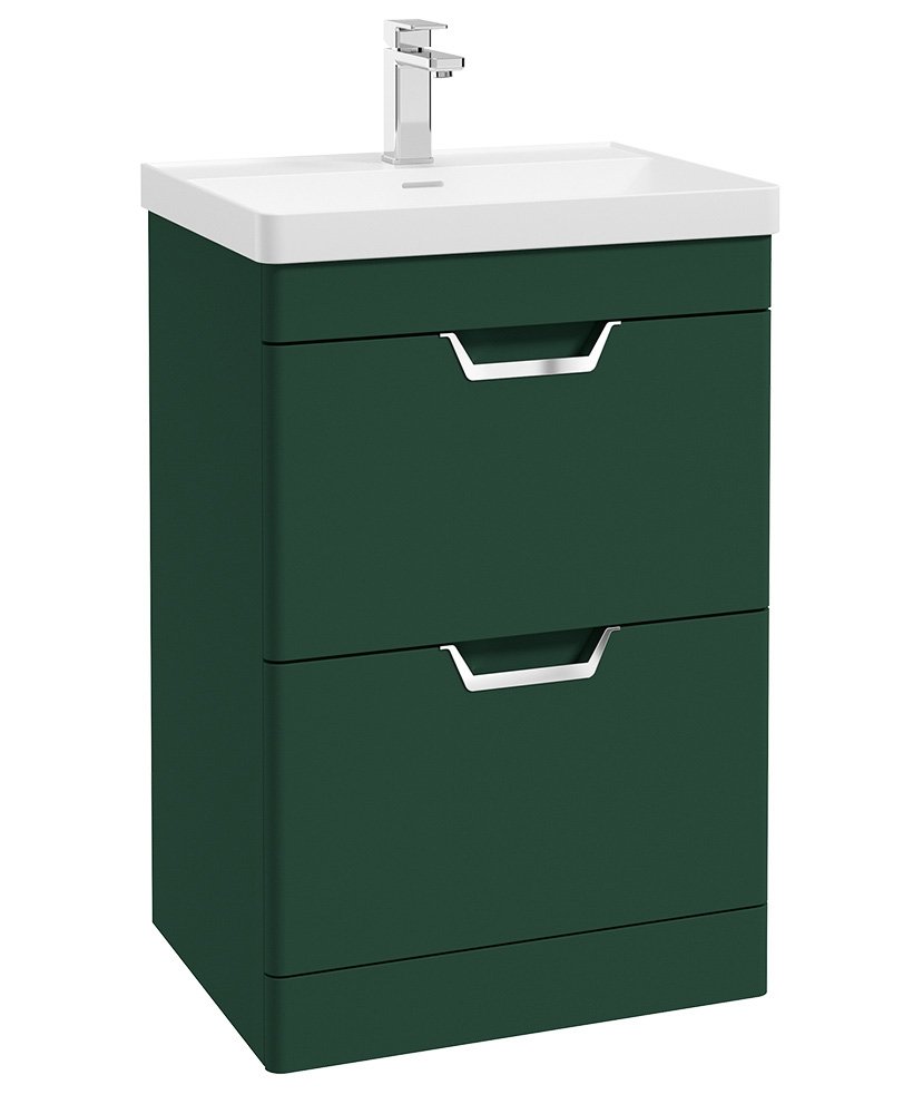 FREYA 60CM 2 DRAWER FLOORSTANDING VANITY UNIT MATT WREATH GREEN-BRUSHED CHROME HANDLE