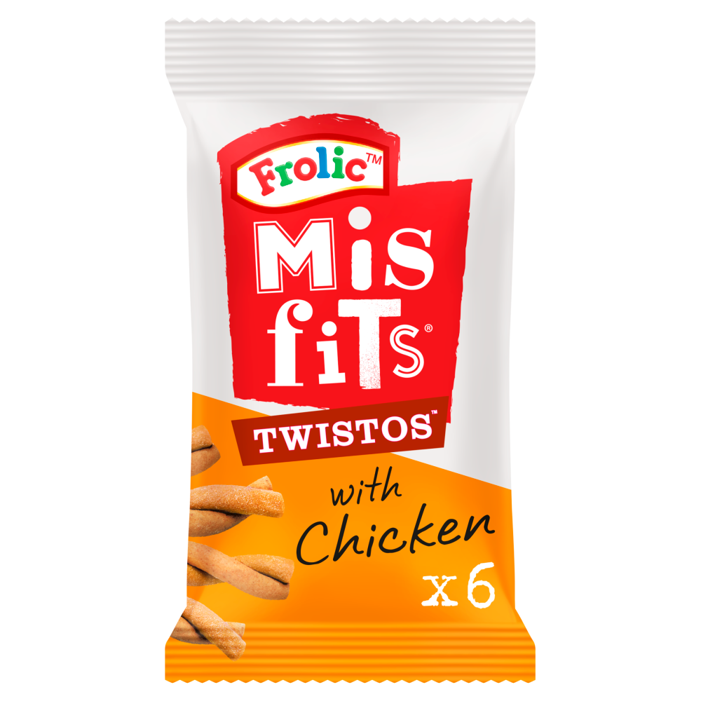 Frolic Misfits Twistos with Chicken 6 Sticks Dog Treats 18x105gm DK89Y