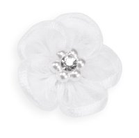 Organza Flower With Pearl & DiamantŽ White (Dia.25mm) - Pack of 12