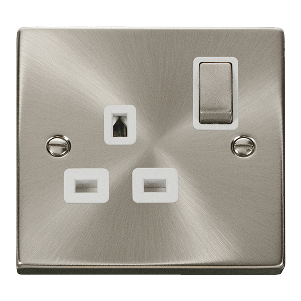 Click Deco 1G Switched Socket Satin Chrome White Insert VPSC1535WH