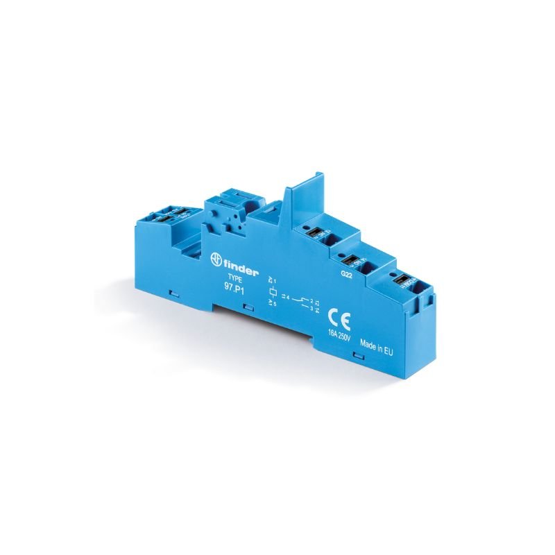 97.P1SPA Finder 97 Series 1P Blue Din Rail Socket Push In Terminals