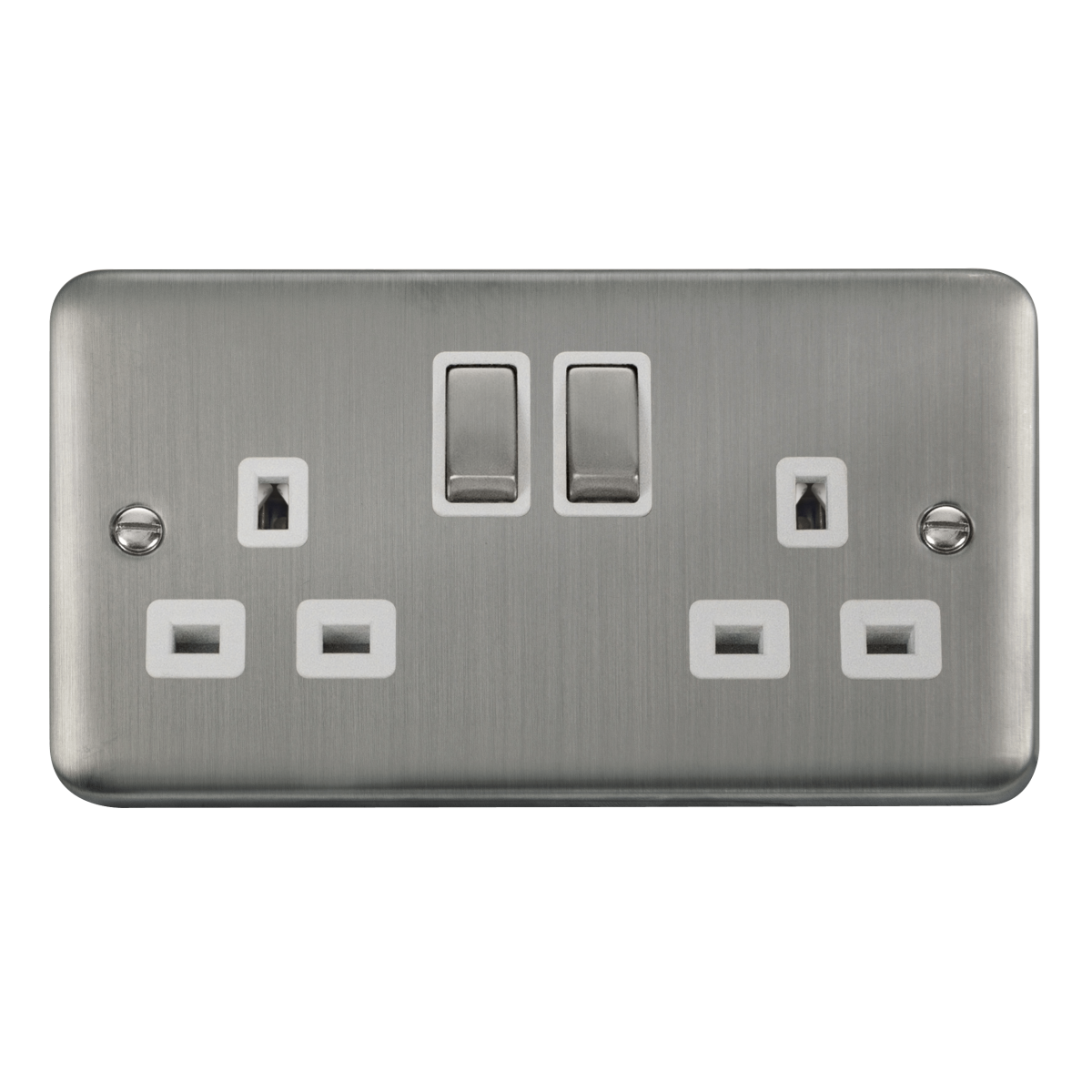 Click Deco Plus 2G DP Switched Socket Stainless Steel White Insert DPSS1536WH