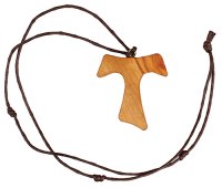 Small Olive Wood Tau Cross 2 Inch/24 inch Cord   (12079)