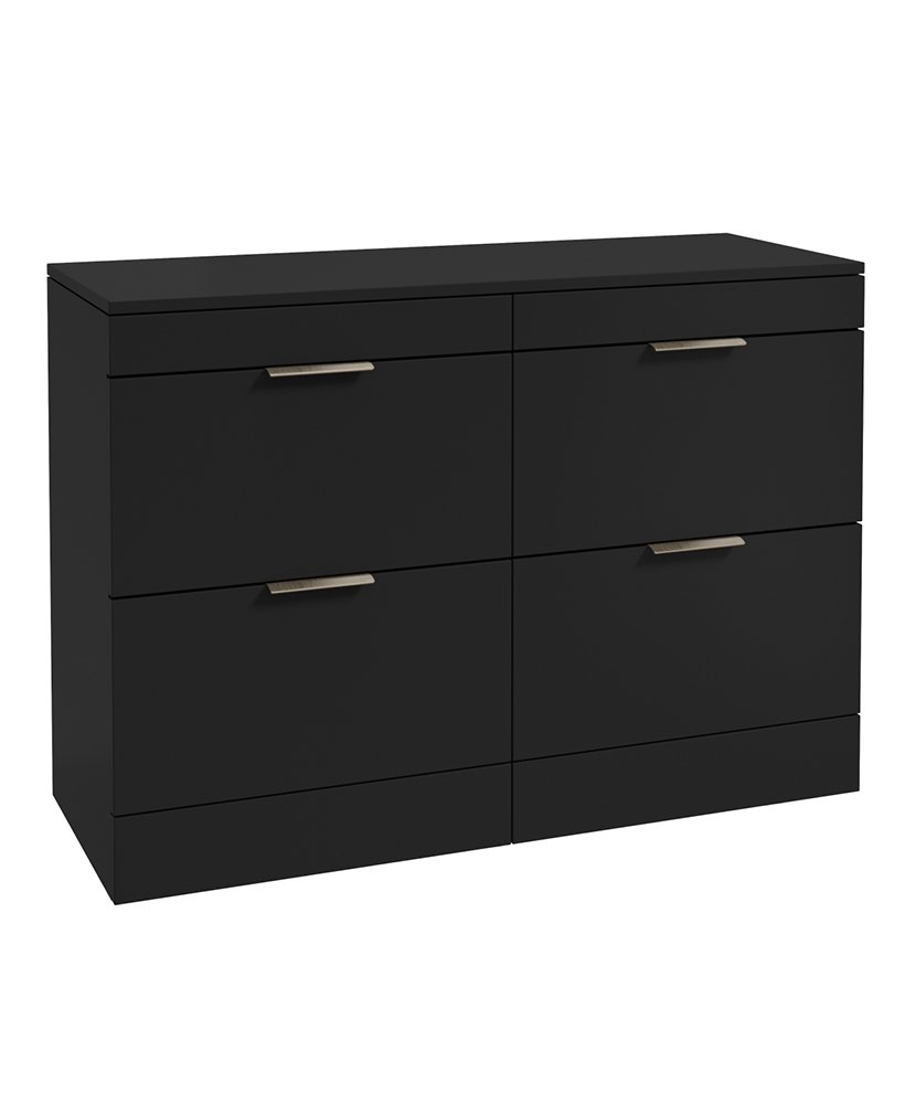 STOCKHOLM FLOORSTANDING 120CM FOUR DRAWER COUNTERTOP VANITY UNIT MATT BLACK - BRUSHED NICKEL HANDLE