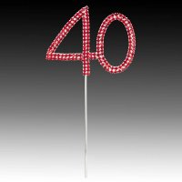 Diamante "40th" On Stem Red - 5.5 x 6cm