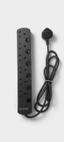 POWERMASTER 6 GANG 2 MTR 13A SWITCHED WITH SURGE BLACK