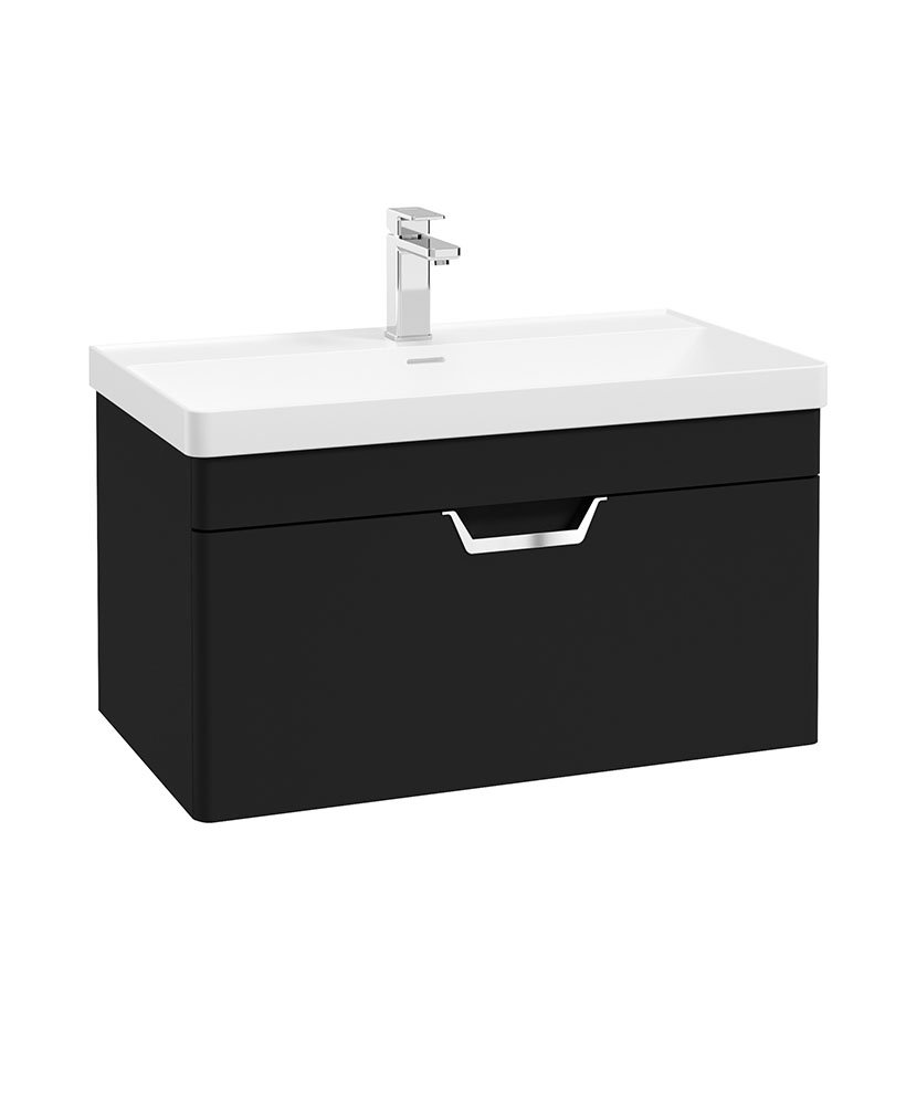 FREYA 80CM SINGLE DRAWER MATT BLACK VANITY UNIT - BRUSHED CHROME HANDLES