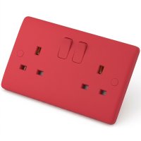 Iona Red 13 Amp 2 Gang Flush DP Socket Switched Double Pole