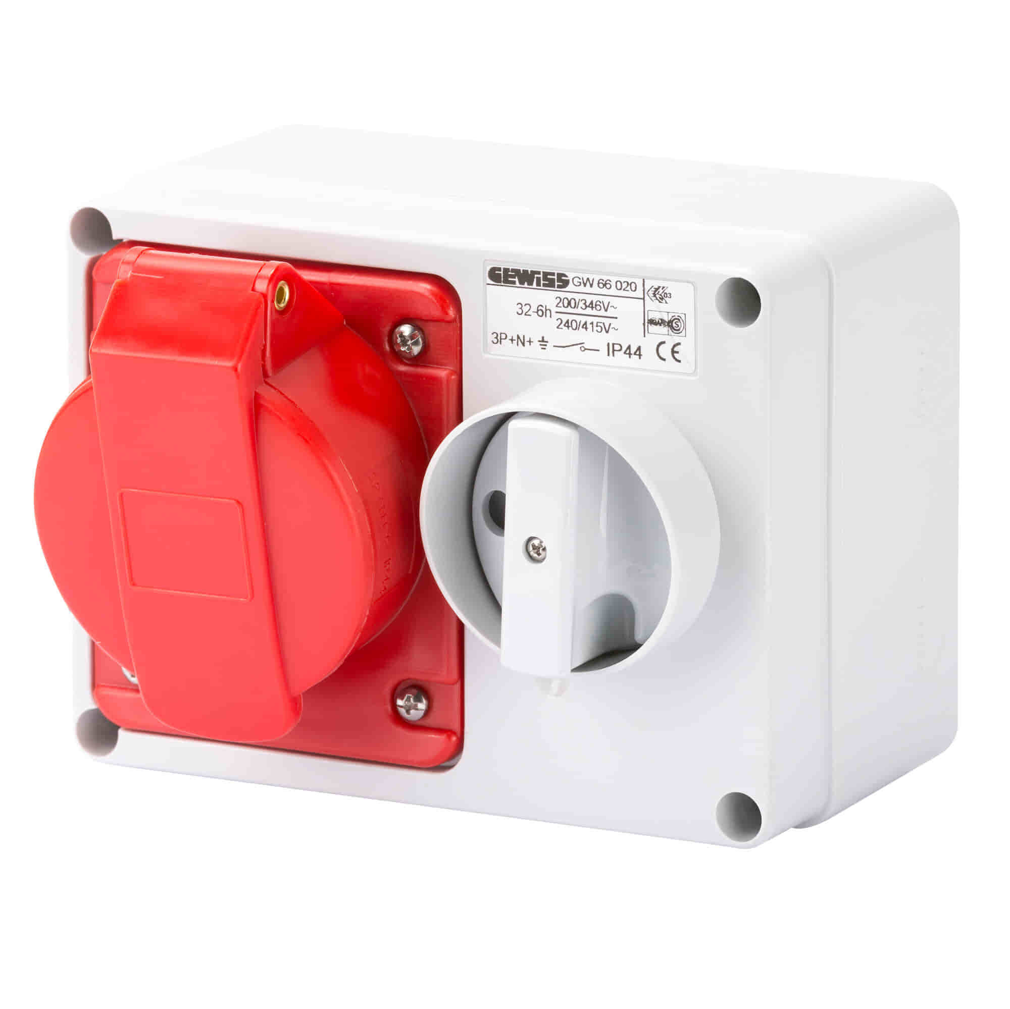 Gewiss GW66019 Interlocked Switch Socket - 32A - 3P+E - 380-415V (Red) - IP44