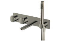 RAK HORIZONTAL DUAL OUTLET THERMOSTATIC CONCEALED SHOWER VALVE WITH HANDSET AND BATH SPOUT IN BRUSHED NICKEL (RAK-PORTOFINO, RAK-POSITANO AND RAK-ISHIA)