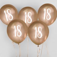 Gold Number '18' Latex 12" Balloons - Pack of 5