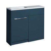 Tucker French Herts Compact 1000mm Back To Wall Floor Standing Slim Depth Basin Unit Left Handed Dark Blue