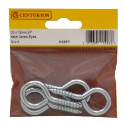 Centurion Steel Screw Eyes - Zinc Plated - 55mm x 5mm - (Pack of 4)
