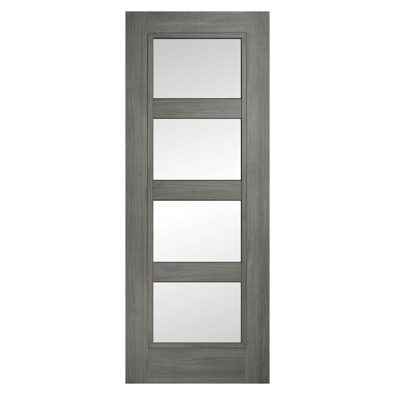 E042 Shaker 4 Panel Luxury Laminate Grey Clear Glass